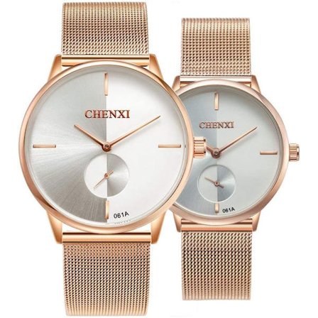 Par Klocka Schweizisk Herr Dam Klocka Rostfritt Stål Roséguld Mesh Armband Sport Analog Quartz Klocka