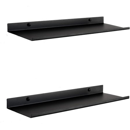 Svart metallväggshylla | Set med 2 flytande hyllor 50 cm