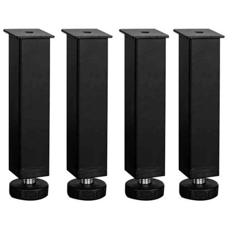 Justerbare sengeben 4-pak - Sorte møbelben i metal 30x30x200mm - Holdbar skridsikker lamelbundsstøtte - Kompatibel med skabe