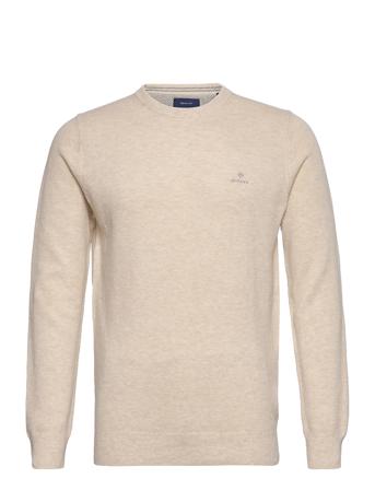 Cotton Pique C-Neck Strikkegenser M. Rund Krage Beige GANT