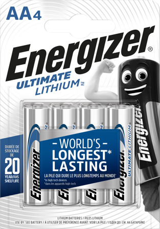 Energizer Ultimate Lithium Litiumbatteri AA, 1,5 V, 4-pack AA, Batterier