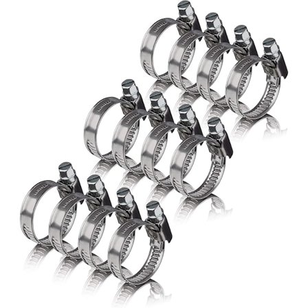 12 metallslangklämmor rostfritt stål 16-27mm – professionella slangklämmor tillverkade av V2A rostfritt stål för tvättmaskin, diskmaskin | 