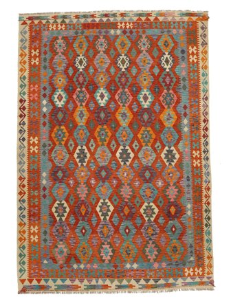 Tessuto A Mano Kilim Afghan Old Style Tappeto 260X358 Di Lana Marrone/Rosso Scuro Largo