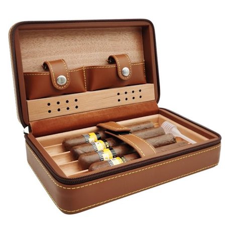 4 Ct Cigar Case Travel Leather, plateau en bois de cèdre et bois