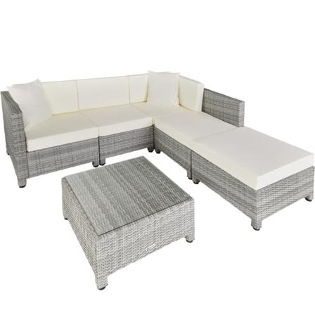 Tectake Loungeset I Konstrotting Med Aluminiumram, Överdrag I 2 Ljusgrå