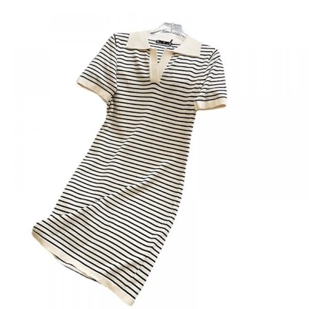 triped Print V-hals T-shirt klänning (Apricot One Size Fits All)