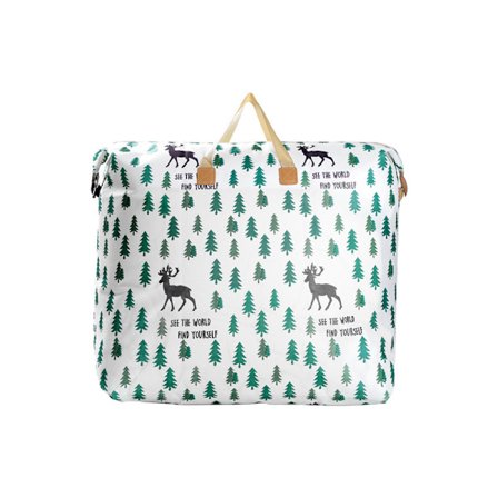 120L Opbevaringspose med rensdyr-skovprint, enkel opbevaringspose med stor kapacitet i skovstil, organizerpose til tøj og sengetøj til hjemmet