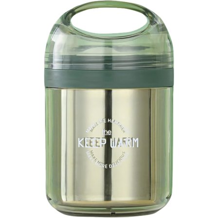 500 ml rostfritt stål yoghurtmugg to go kittel för flingor, läckagesäker mugg med sked(grön)