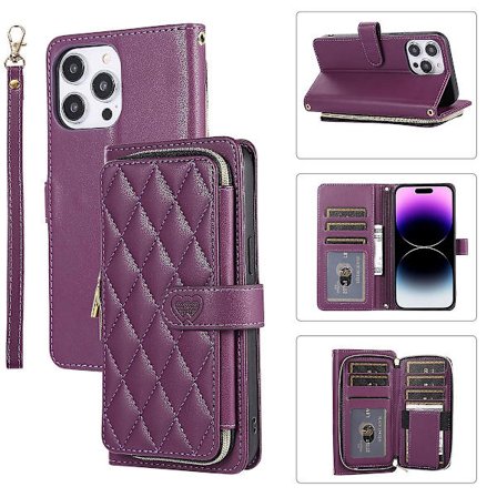 Crossbody dragkedja case kompatibel med Iphone 15 Pro Max, Pu läder stötsäkert cover med korthållare och rem
