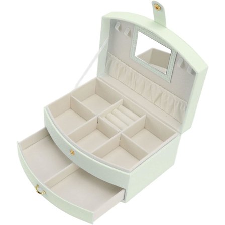 Laatikon muotoinen korujen säilytyslaatikko, 2-kerroksinen korurasia naisille, matkakorurasia lukolla ja kahvalla, korujen pidikejärjestäjä (vihreä)