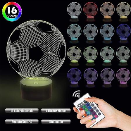 3D Fodbold Natlampe Med Base Fjernbetjening 16 Farver Skiftende LED Lampe Ornamenter Dekoration Gaver (FMY)
