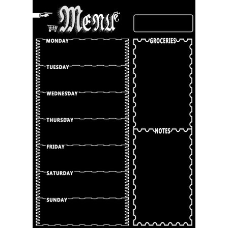 Svart 1st - Storlek: 42 x 30 cm, magnetisk tavla på kylskåp - veckomeny, måltider, inköpslista - utplånbar med vatten -