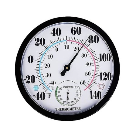 25 cm rund termometer hygrometer, stor inomhus utomhus väggtemperatur fuktighetsmätare vit svart