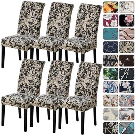 Sæt med 6 Spisestuestolbetræk, Trykt Mønster Parsons Stolbetræk Aftagelige Vaskbare Køkkenstol Spisestuestole
