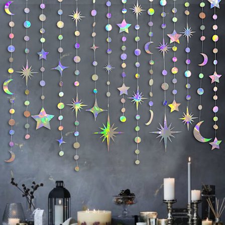 Iridescent Star Moon Polka Dot Girlang Dekoration Kit Hängande Halvmåne och Twinkle Little Star Streamers Vimpel Banner Barn 1:a Födelsedag