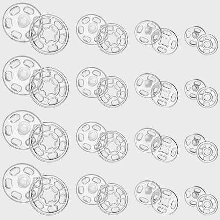 100 par trykknapper - gjennomsiktig farge, DIY-knapper