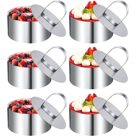 Rund kageform, 6 stk. kagecirkler 8 cm, kagecirkler, rund kageform 8 cm egnet til desserter, kiks, kager, mousse, kager