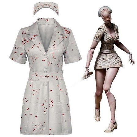 Silent Hill Sairaanhoitaja Cosplay Puku Kauhu Veriroiskeinen Mekko Pääpanta Naisten Halloween Asu-FF-