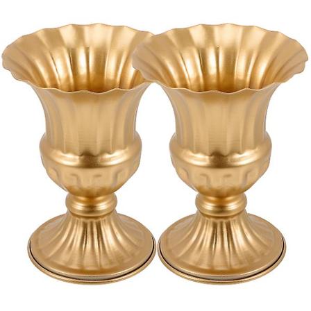 2 st Dekorativa Gravkrukor Urna Planteringskruka Järnblomvas Exklusiv Minnesvas Guld 16x12 Golden 16x12.5cm