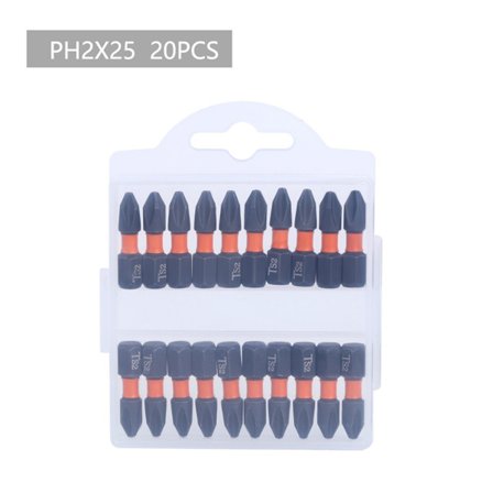 20 stk. Orange PH2x25 Skruetrækkerbits Sæt - S2 Legeret Stål, Magnetisk, Kompatibelt med El-skruetrækkere og Boremaskine