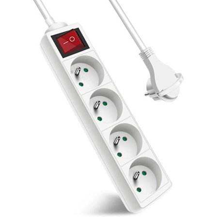 4-veis grenuttak med flat kontakt, 4-veis blokk, 1,5 m 230 V skjøteledning med barnesikring