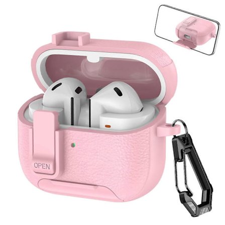 Trådlöst hörlursfodral med lädertextur, krok och hållare för Samsung Galaxy Buds3 / Buds3 Pro