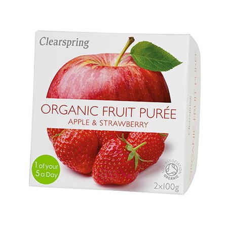 Clearspring Frugtpuré æble, jordbær Ø 200 g, Helse & Madvarer, Madvarer, Konserves