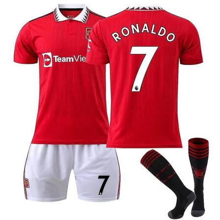 Ny Red Devils Hem Fotbollströja Set nr 7 Ronaldo T-shirt Barn Ungdomar Fotbollsuniformer Set med Strumpor XXL
