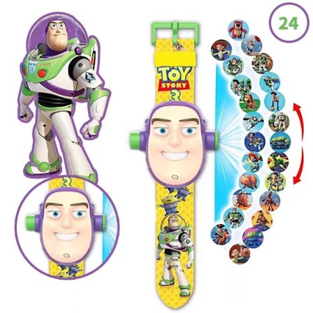TOY Toy Story Klokke Projeksjonsur med Projektorfunksjon Tegneserie Flip Leke Ur - 24 Lysbilde Spill