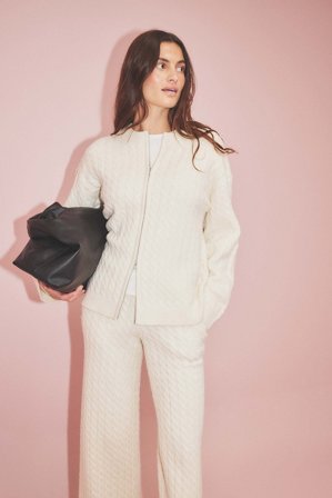 NA-KD - Kabelstrikket genser med glidelås - Kabelstrikket gensere - Beige - XS (EU 32)