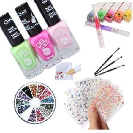 Neglesett - Dekorasjonssett - Neglelakk, Rhinestone, Negleklistremerker