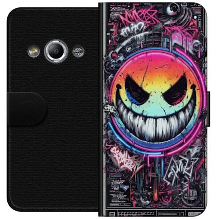 Kompatibel Tegnebogsetui til Samsung Galaxy Xcover 3 Cyberpunk smiley med neonfarver, graffiti og futuristisk tech-stil, kantet digital kunst til game