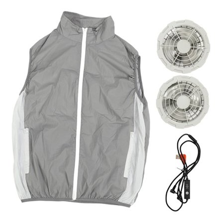 Kølevest til Mænd Kvinder Klimaanlæg Tøj med 2 Vifter Bærbar Kølevifte Vest til Arbejde Fiskeri Vandring Udendørs Grå L