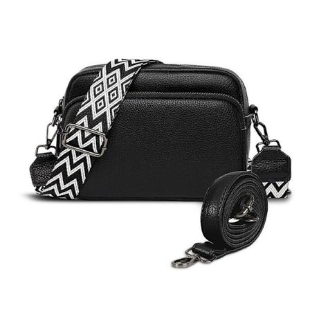 Læder Skulderveske Dame Svart Crossbody Veske Dame Bred Rem Liten Skulderveske Dame med 2 Brede Skulderstropper Crossbag Skulderveske Dame