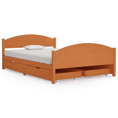 Vidaxl Sängram Med 4 Lådor Honungsbrun Massiv Furu 140x200 Cm Brun