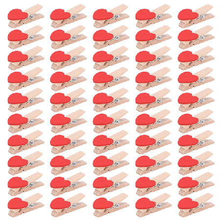 50 stk. træklemmer i træ med rødt hjertedesign til gør-det-selv-fremstilling af dekorative nåle til festartikler