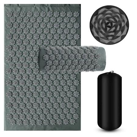 Kuznetsovs Applikator Halksäker Akupressur Yogakudde Sensi Massage Kroppsmatta Med Nål Fotmassagkudde Nacke Fitnessdyna 3PCS Lotus Gray