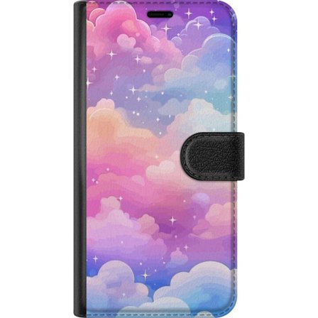 Kompatibelt Lommeboketui til OnePlus 6 Søt enhjørning med regnbuefarget hår mot en stjernebelagt pastellbakgrunn i kawaii-stil