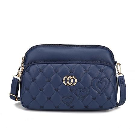 Broderet tas Kvindertaske 2024 Ny enkel mode Dobbeltlag levering skuldertaske tasker Cross-Border lille firkantet taske Dark Blue