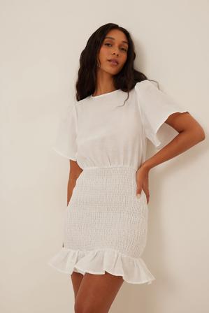 NA-KD Boho Robe mini en lin mélangé - Robes courtes - Blanc - EU 42
