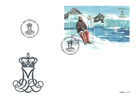 Grønland - Dronningens 50-års Regeringsjubilæum - Førstedagskuvert med miniark