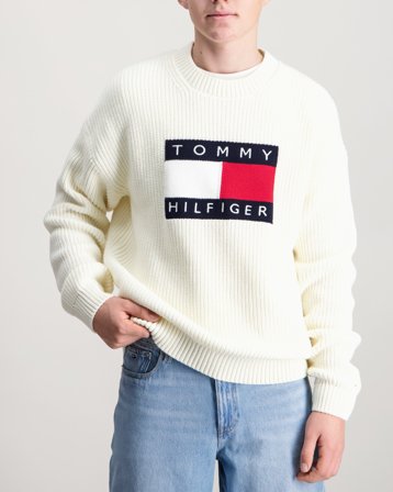 Tommy Hilfiger HERITAGE FLAG SWEATER Weiß Pullover Jungen - Kids Brand Store