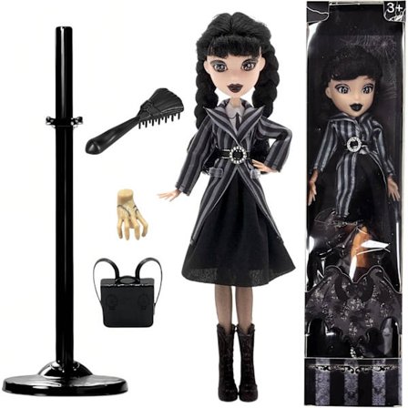 Addams Leksaker, Långärmad Prickig Klänning, Röda Läppar, Made to Move Addams Dockor, 26 cm Addams Leksaker för Barn, Födelsedag, Halloween, 