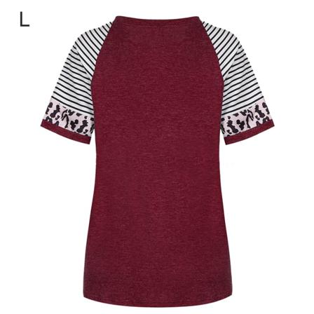 Dam T-shirt Randigt Print Kortärmad Blus Med Rund Hals,