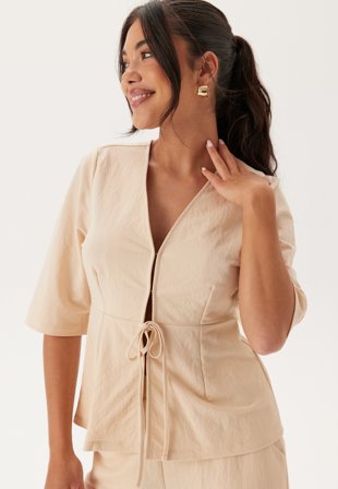 Happy Holly - Soft Short Sleeve Blazer - Light beige - Kläder - - Bubbleroom