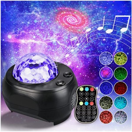 LED-yövalo projektori, 3-in-1 musiikki galaksi projektori, värit tähtitaivas valo, vesiaalto tunnelmavalo huoneen sisustukseen, joululahjat