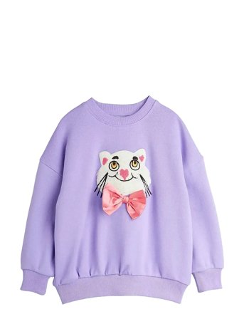 Mini Rodini Cat With Bowtie Chenille Sweatshirt - Purple - 92/98