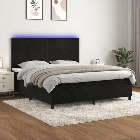 Maison Exclusive - Seng med lameller og LED-madrass Sort 180x200 cm Velour