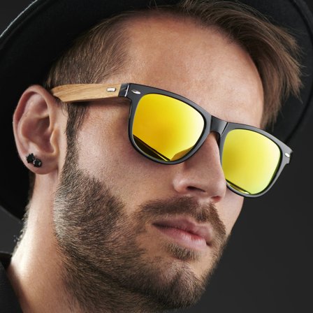 Gafas de sol de espejo de madera negras y rojizas para hombres - Gafas de sol de madera