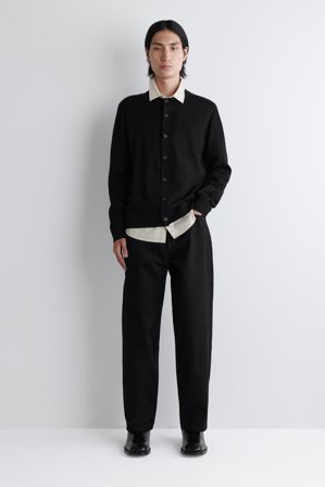 COS Men's Merino Wool Crew-Neck Cardigan in Black